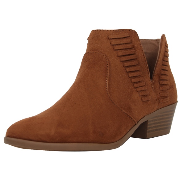 Chestnut Faux Suede V Cut Low Stacked Heel - Picture 2 of 6